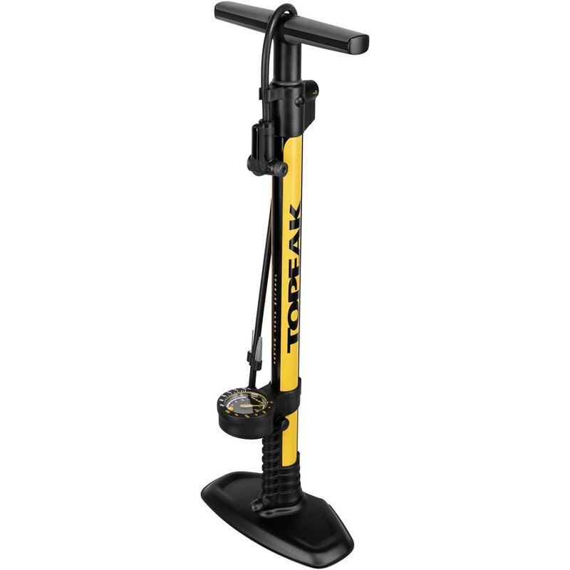 JoeBlow Sport 2Stage Floor Pump – 160psi / 11bar 3″ Gauge, 2-Stage Switch and Pressure Gauge, TwinHead DX5, Yellow/Black