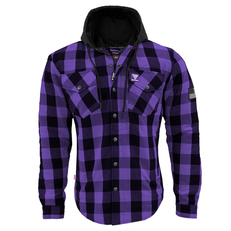 Protective Flannel Hoodie For Men – Purple and Black Checkered with Pads XXS Purple & Black