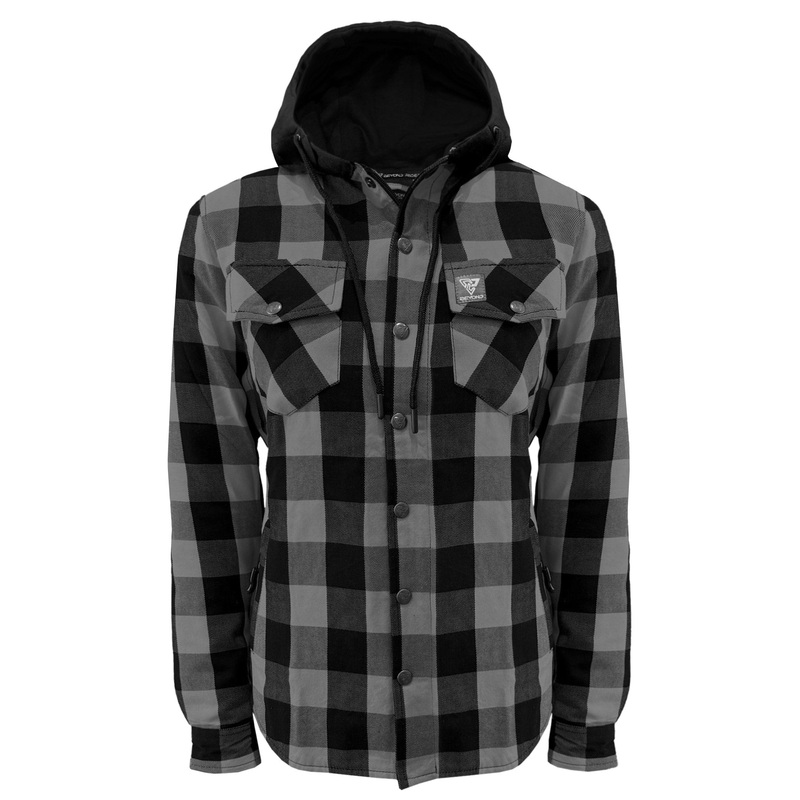 Protective Flannel Hoodie for Women – Gray and Black Checkered with Pads XXS Gray & Black