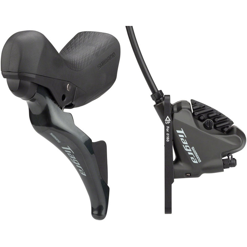 Shimano Tiagra ST-4725/BR-4770 Mechanical Shift/Hydraulic Brake Lever Caliper – Front Flat Mount Finned Resin Pads BLK