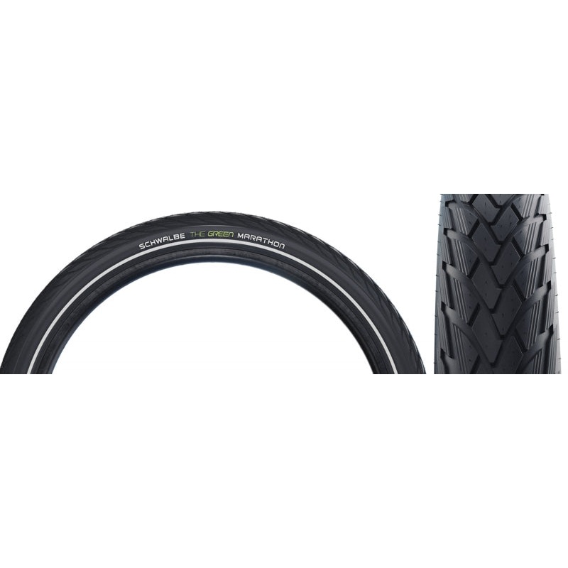 Schwalbe Green Marathon Tire – 26 x 1.75 Clincher Wire BLK/Reflective Performance Line GreenGuard TwinSkin Addix