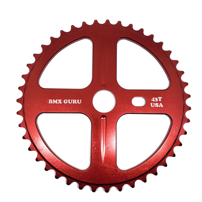 BMXGuru 43t Bolt Drive BMX Aluminum Sprocket / Chainwheel – Red – USA Made
