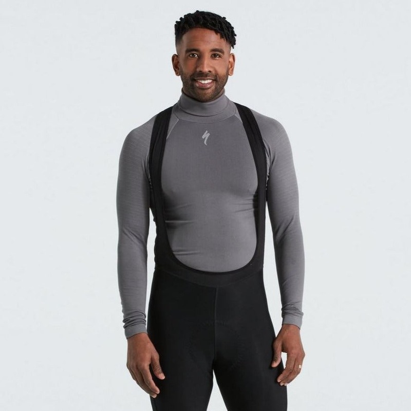 Men’s Seamless Roll Neck Long Sleeve Base Layer Grey S/M