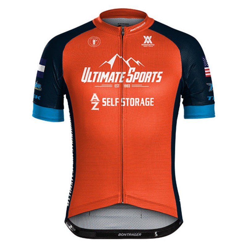 Ultimate Sports Team Cycling Jersey Orange/Blue Full-Zip, Fitted, Short-Sleeve X-Large