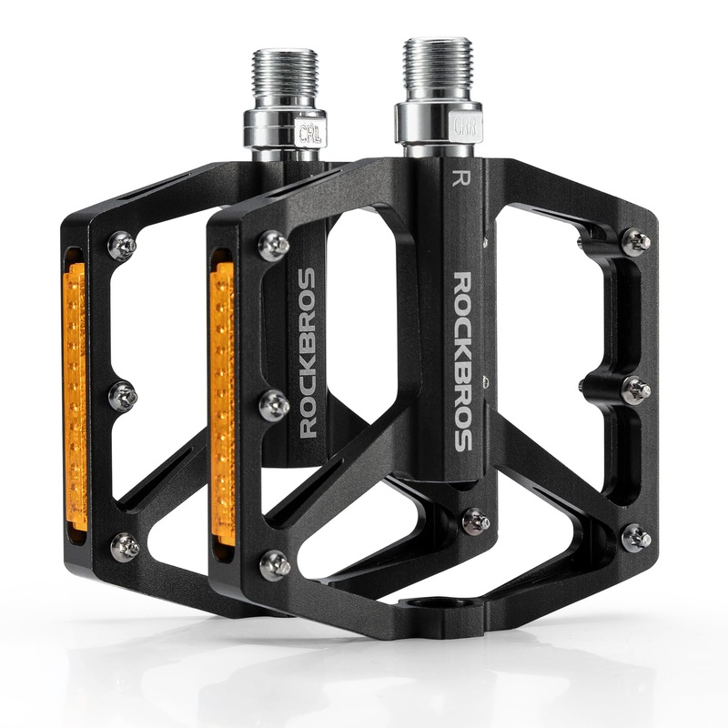 ROCKBROS MTB Reflective Aluminum Pedals 9/16″ Sealed Bearing Lightweight Black