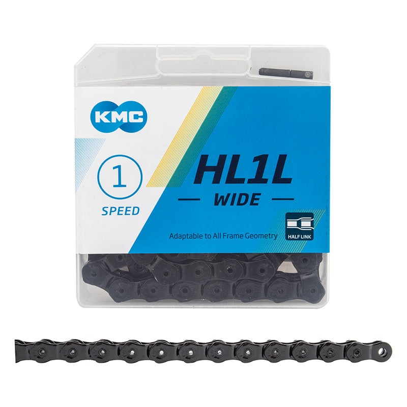 KMC HL1 Wide Chain – Single Speed 1/2″ x 1/8″ 100 Links Half Link Chain BLK
