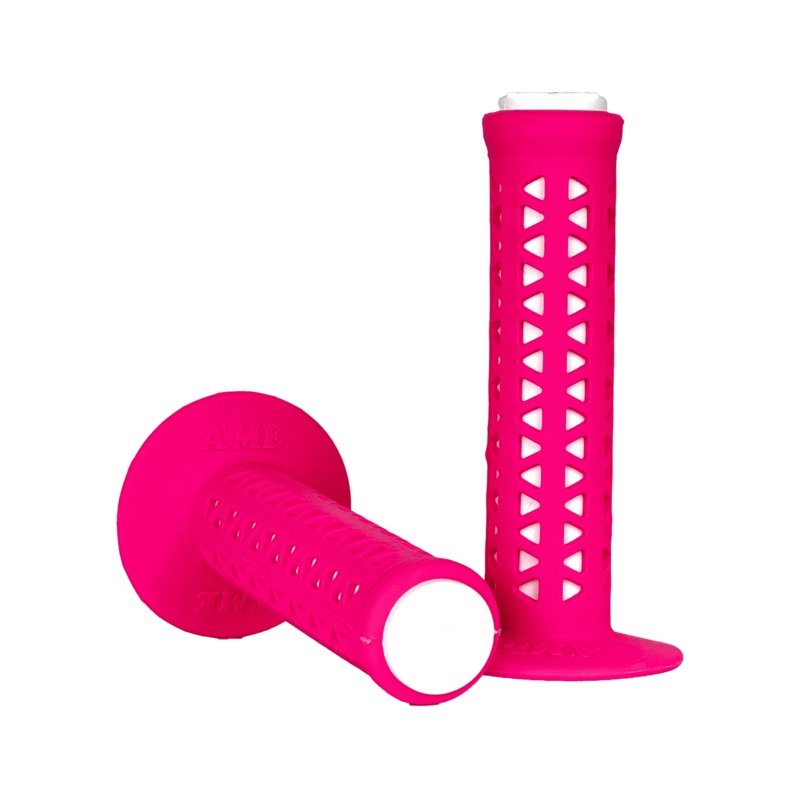 AME Unitron re-issue retro BMX grips – Flanged – Fluorescent Pink over White – Made in the USA