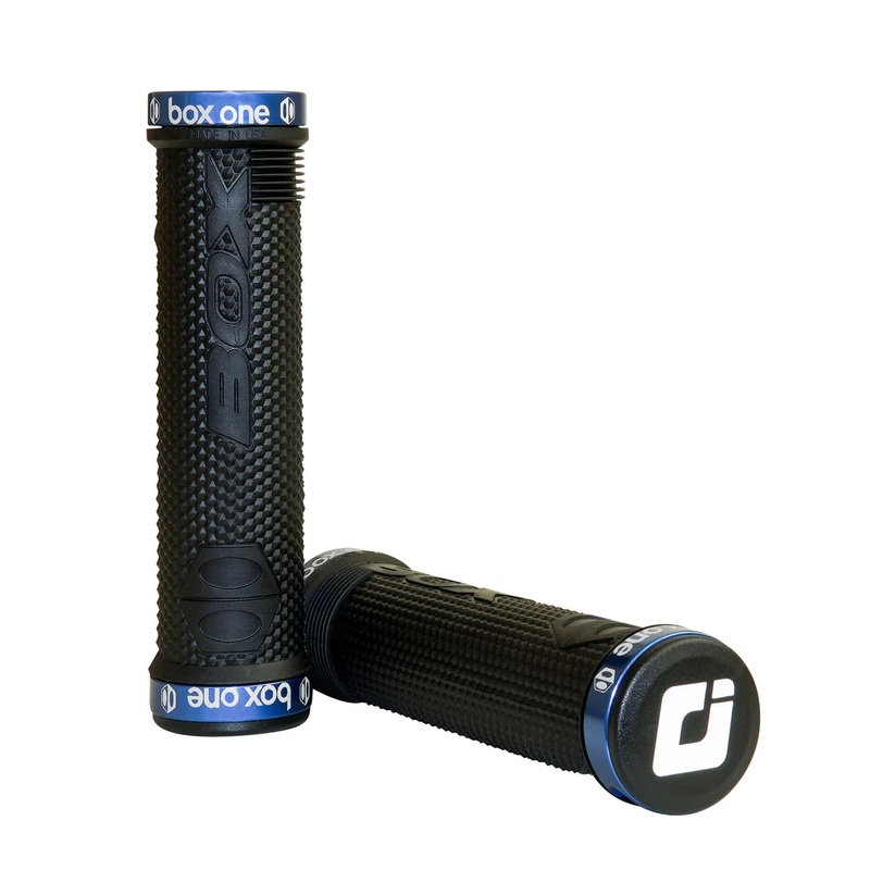 Box One Lock-On BMX Grips – Flangeless – Black w/ Blue clamps – USA Made by ODI