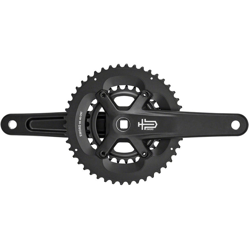 microSHIFT Sword Black 2x Crankset – 170mm, 9-Speed, 46/29t, 110/80 Asym BCD, JIS Square Taper Spindle Interface, Black