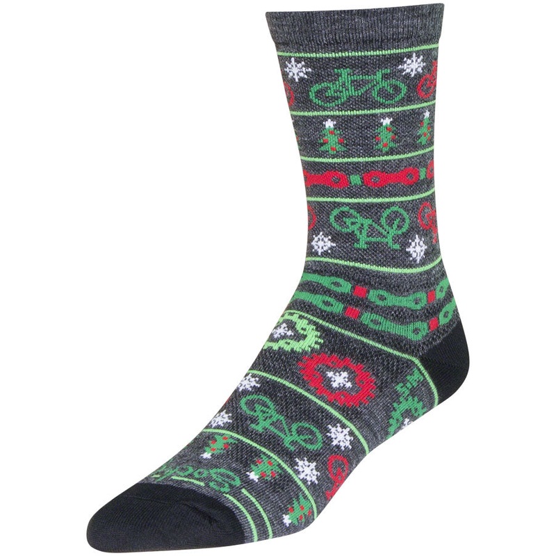 SockGuy Wool Ride Merry Crew Socks – 6 inch, Gray/Red/Green, Small/Medium