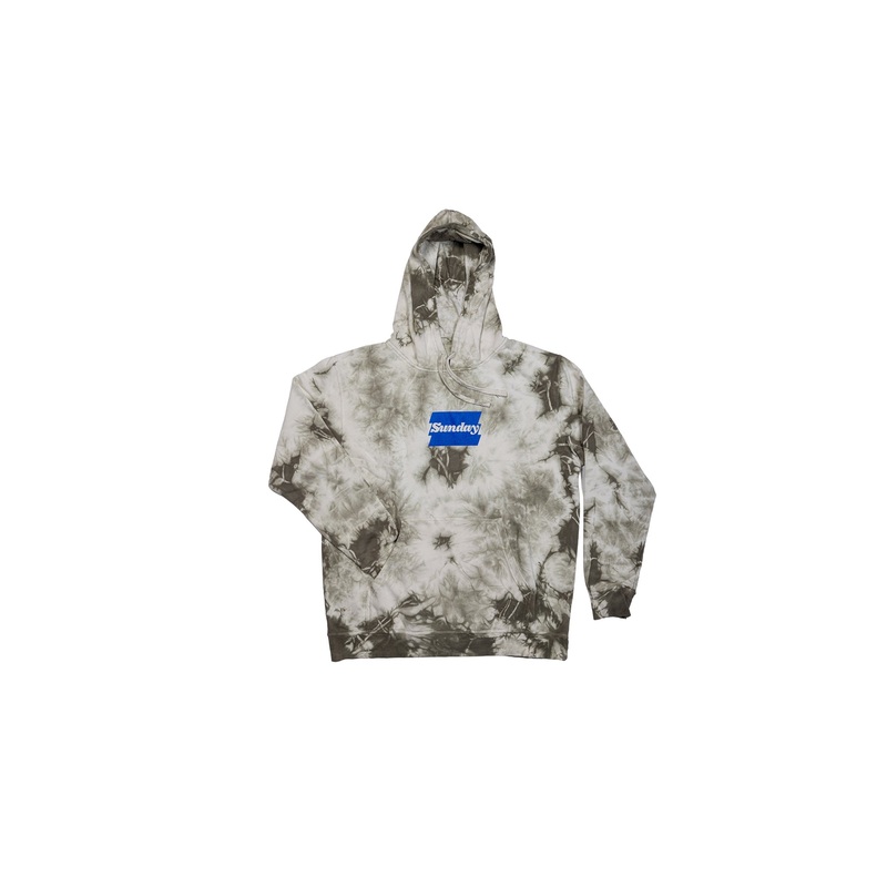 Sunday Zig-Zag Pullover Hoodie (Green Dyed with Blue Ink) Small