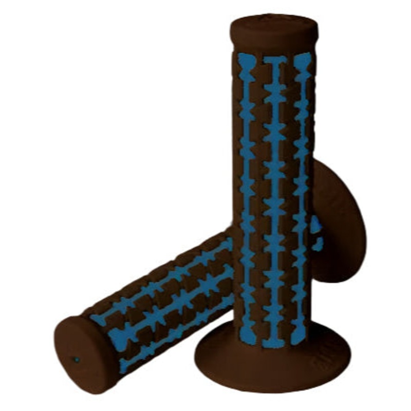 AME Dual BMX Grips – Flanged – Brown over Light Blue – Made in the USA
