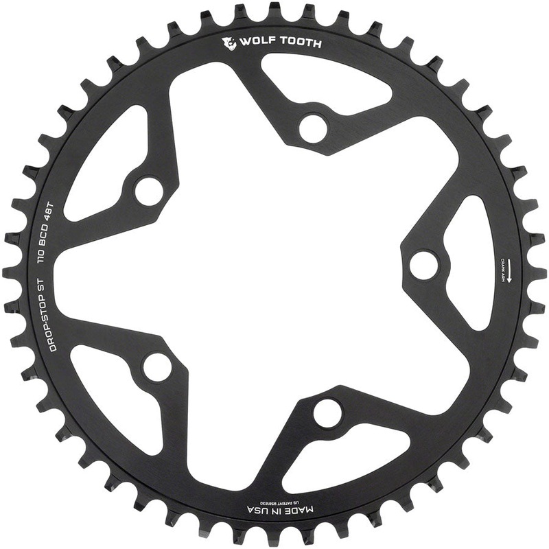 Wolf Tooth 110 BCD Gravel, CX and Road Chainring – 48t, 110 BCD, 5-Bolt, Drop-Stop ST, For Shimano HG+ and KMC 12-Speed Chains, Black