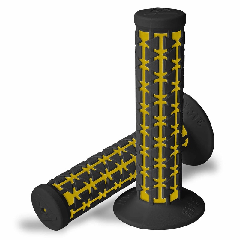 AME Dual BMX Grips – Flanged – Black over Yellow – Made in the USA