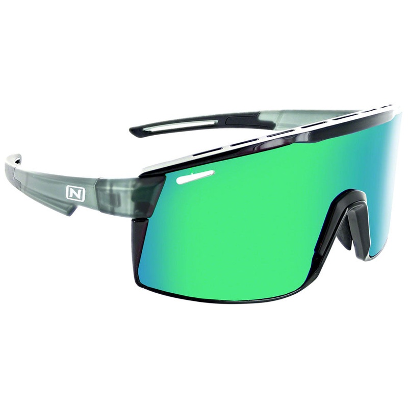 Optic Nerve Fixie Max Sunglasses – Matte Crystal Gray, Shiny Black Lens Rim, Smoke Lens with Green Mirror
