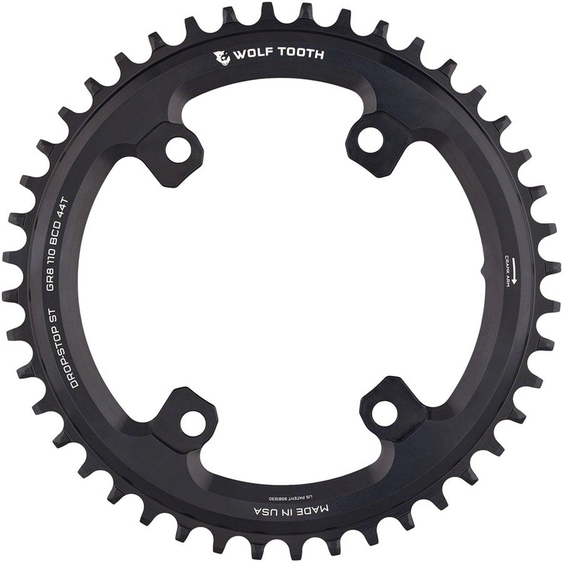 Wolf Tooth Shimano 110 Asymmetric BCD Chainring – 44t, 110 Asymmetric BCD, 4-Bolt, Drop-Stop ST, For Shimano GRX Cranks, Black