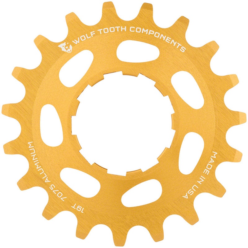 Wolf Tooth Single Speed Aluminum Cog – 19t, Compatible with 3/32″ Chains, Gold