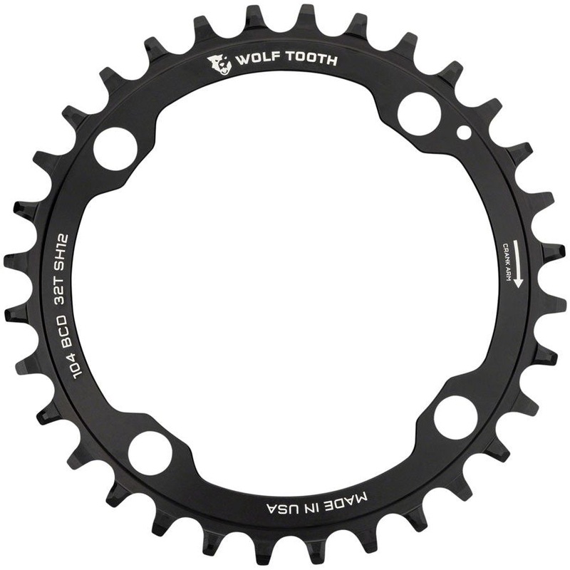 Wolf Tooth 104 BCD Chainring – 32t, 104 BCD, 4-Bolt, Requires Shimano 12-Speed Hyperglide+ Chain, Black