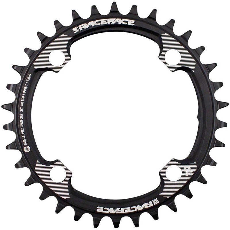 RaceFace 1x 104 BCD Hyperglide+ Chainring – 34t, 104 BCD, 4-Bolt, Requires Shimano 12-speed Hyperglide+ Chain, 7075 Aluminum, Black
