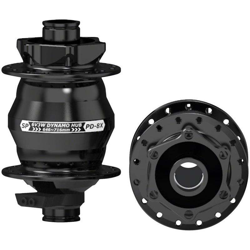 SP 8X Series Dynamo Front Hub – PD-8X-110 6V- 3W, 15 x 110mm, 6-Bolt, 32H, Black