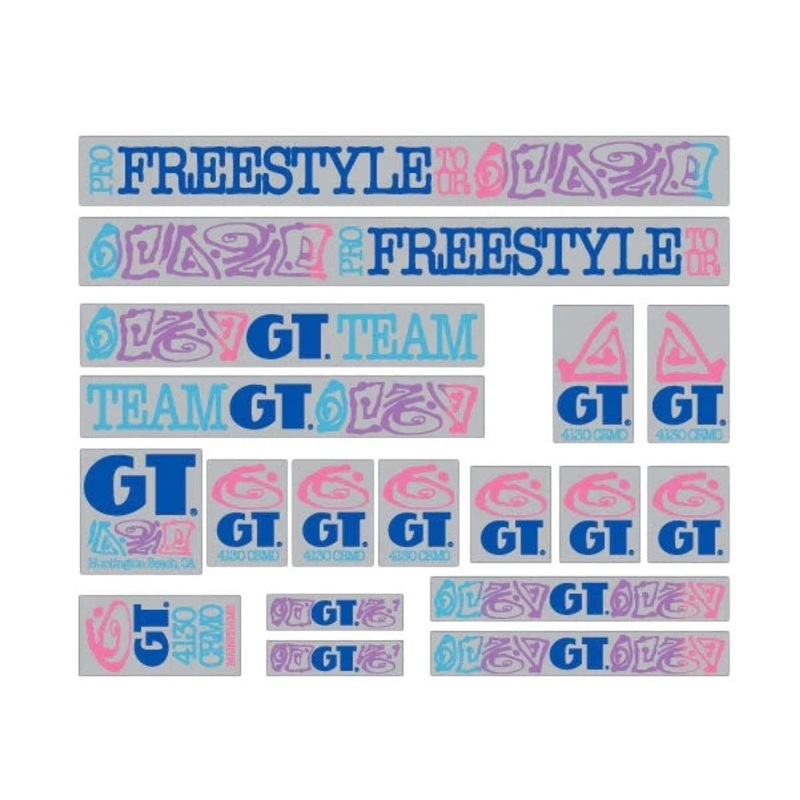 1989 GT Pro Freestyle Tour Team Decal Set Blue w/ Clear Background