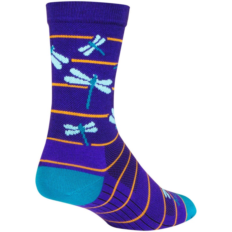 SockGuy Dragonflies Crew Socks – 6 inch, Purple/Blue/Orange, Small/Medium