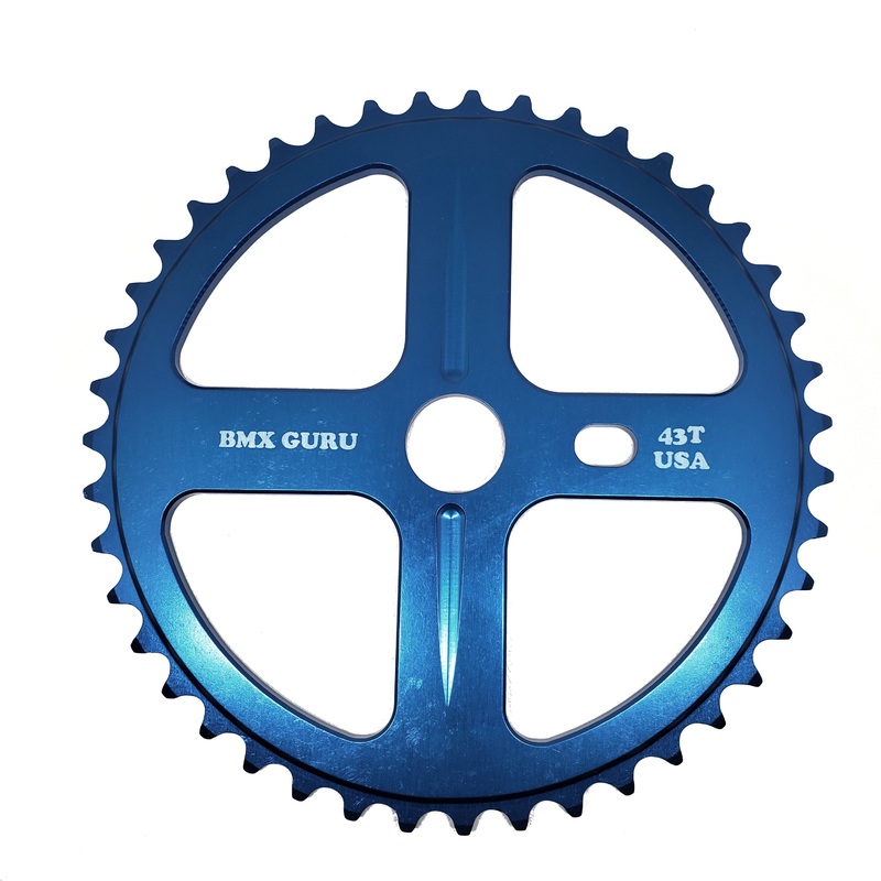 BMXGuru 43t Bolt Drive BMX Aluminum Sprocket / Chainwheel – Blue – USA Made