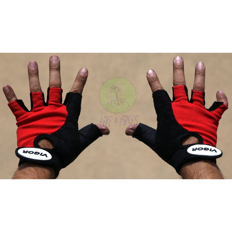 Vigor Storm Gloves Black / Red Short Fingered Cycling protective gloves – Live4bikes Small