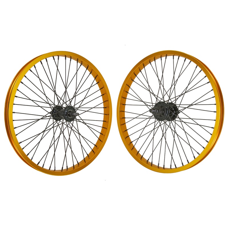 20″ Double Wall 48-spoke BMX Wheelset – 9t RHD – Sealed – Pair – Gold
