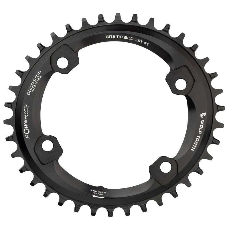 Wolf Tooth Components Elliptical Chainring for Shimano GRX – 42t, 110mm Asymmetric BCD, 4-Bolt Black