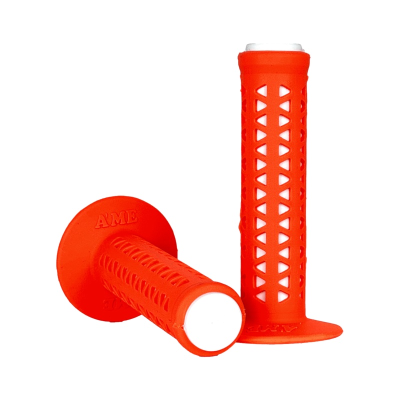 AME Unitron re-issue retro BMX grips – Flanged – Fluorescent Orange over White – Made in the USA
