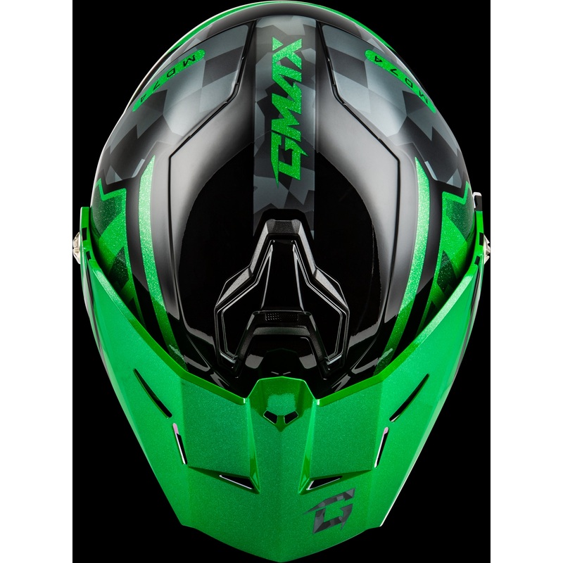 GMAX Md-74 Striker Modular Helmet W/Grn Shld Blk/Dk Grn Mtlc Lg